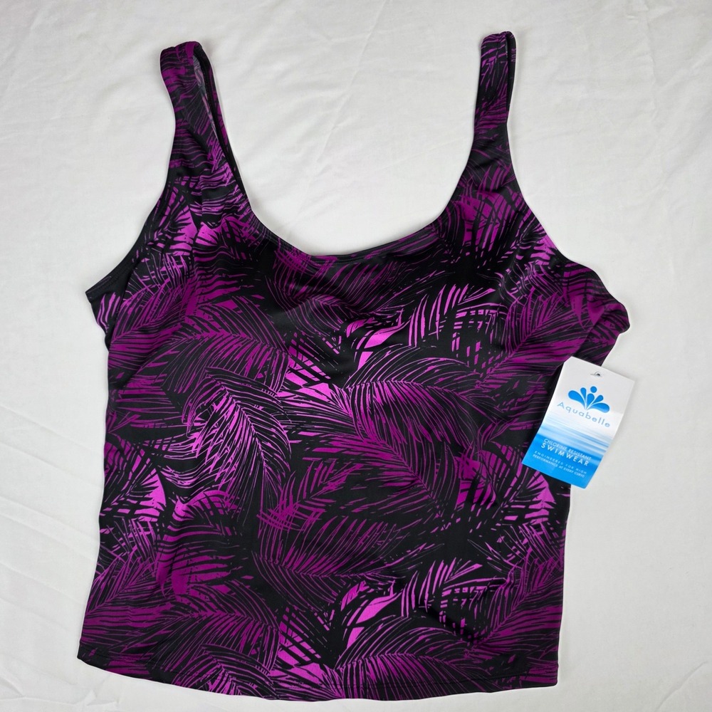 Aquabelle Swimsuits For All Purple Palm Tankini Top Chlorine‎ Resistant Size 20